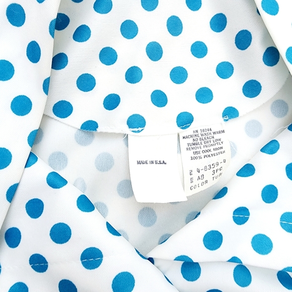 Vintage USA Union-Made Blue Polka Dot Long Sleeve Coquette Bow Blouse ♥️ - Picture 5 of 6